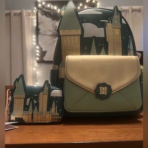 Harry Potter Hogwarts Gold Loungefly with matching wallet